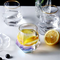 modern wine shot glasses for vodka whiskey cocktail diamond crystal glass water cup golden rim transparent coffee mug drinkware