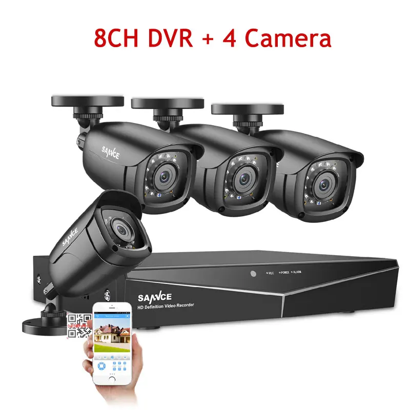 Black SANNCE 8CH DVR 1080P CCTV System Video Recorder 4/8 PCS 2MP Home Security Waterproof Night Vision Camera Surveillance Kits - Цвет: Black