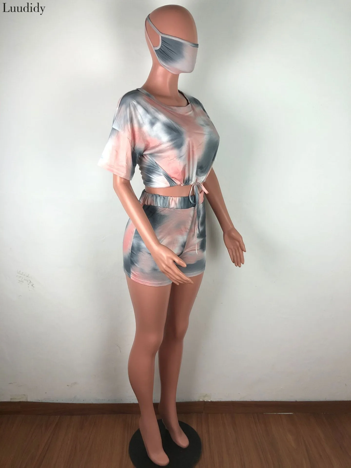 

Women 3 Pieces Sets 2020 Summer Tie Dye Top and Shorts Set Club Party Set