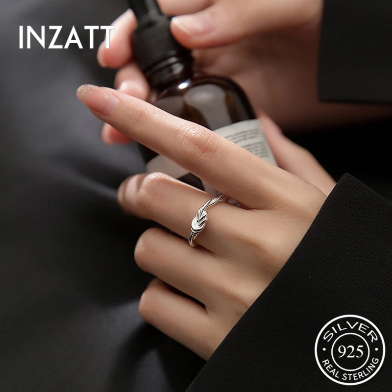 

INZATT Real 925 Sterling Silver Knot Adjustable Ring For Fashion Women Party Fine Jewelry Minimalist Hiphop Accessories Gift