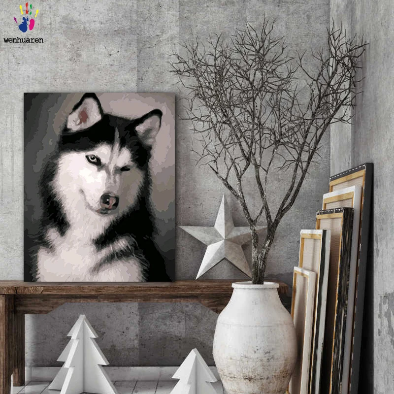 DIY картинки для раскраски по номерам с цветами Собака Картина Рисование в рамке