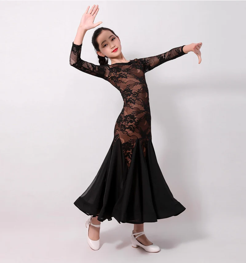 Детское стандартное платье для бальных танцев элегантное кружевное вальса юбка