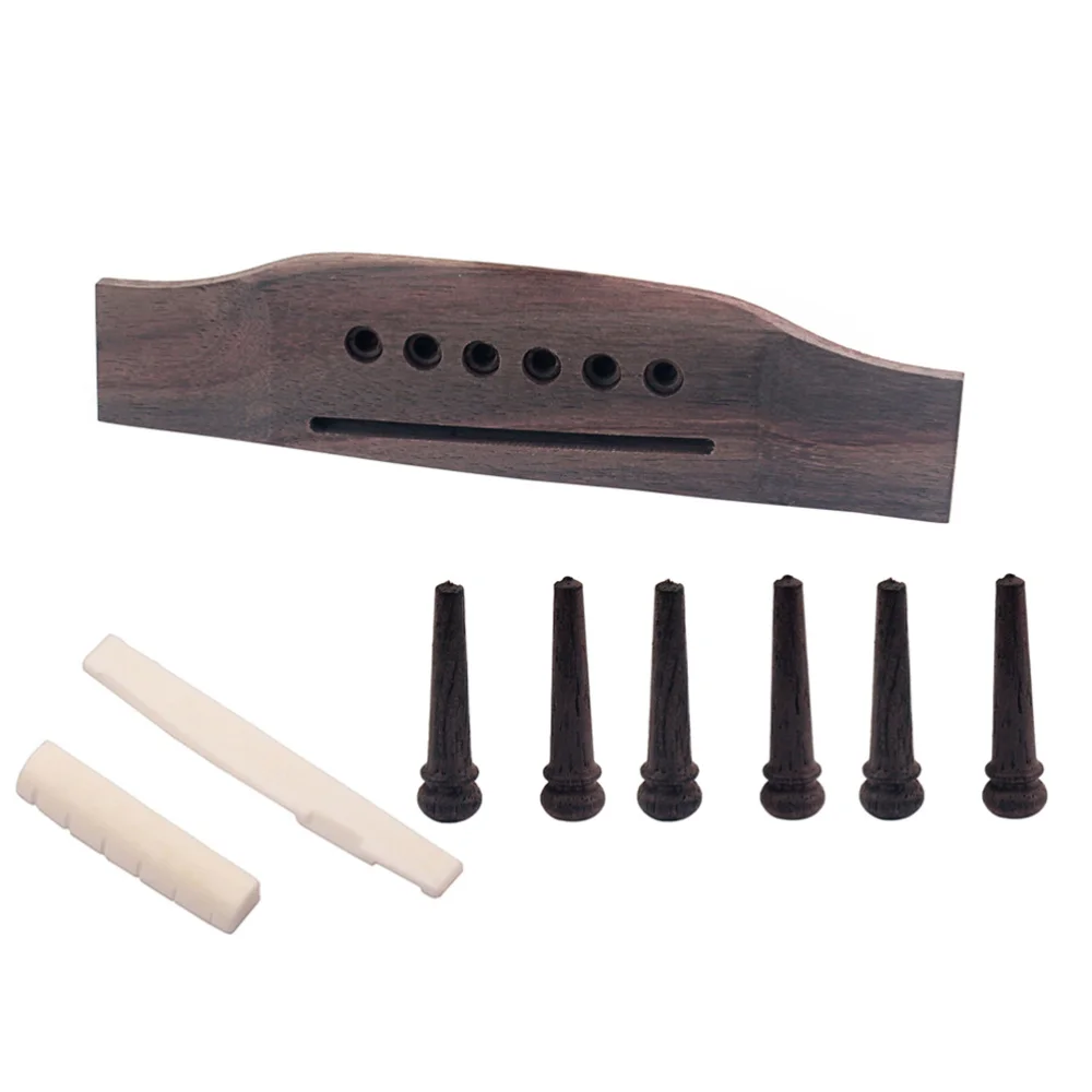 

1 Set Rosewood Acoustic Guitar Bridge 6 Wooden Bone Saddle and Nut Guitar Parts Accessory 1G16 (Coffee)