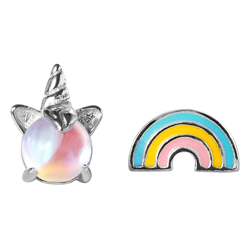 Серьги клипсы без пирсинга маленькие милые серьги с радужным единорогом для