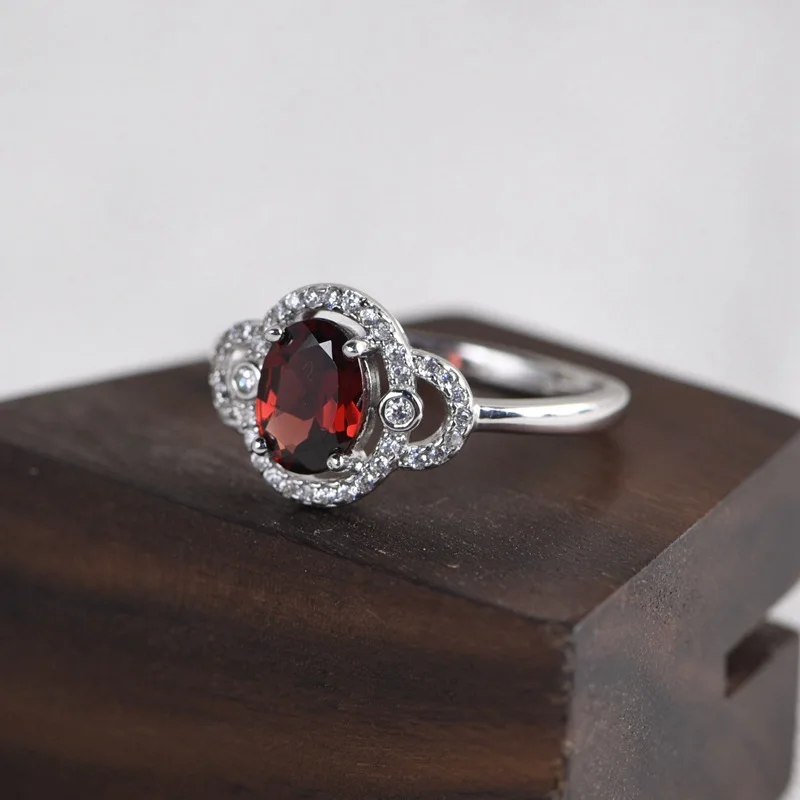 

Кольцо FNJ из серебра 925 пробы с гранатом, кольцо из серебра 100% пробы с белым цирконием для женщин, ювелирные изделия