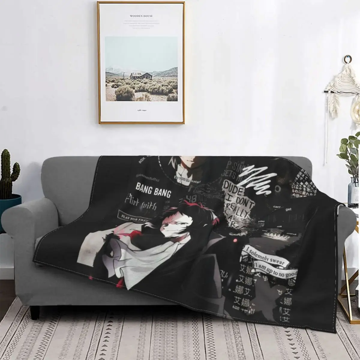 

Akutagawa Aesthetic Blanket Fleece Bungou Stray Dogs Anime Super Warm Throw Blanket for Car Sofa Couch Bed Rug