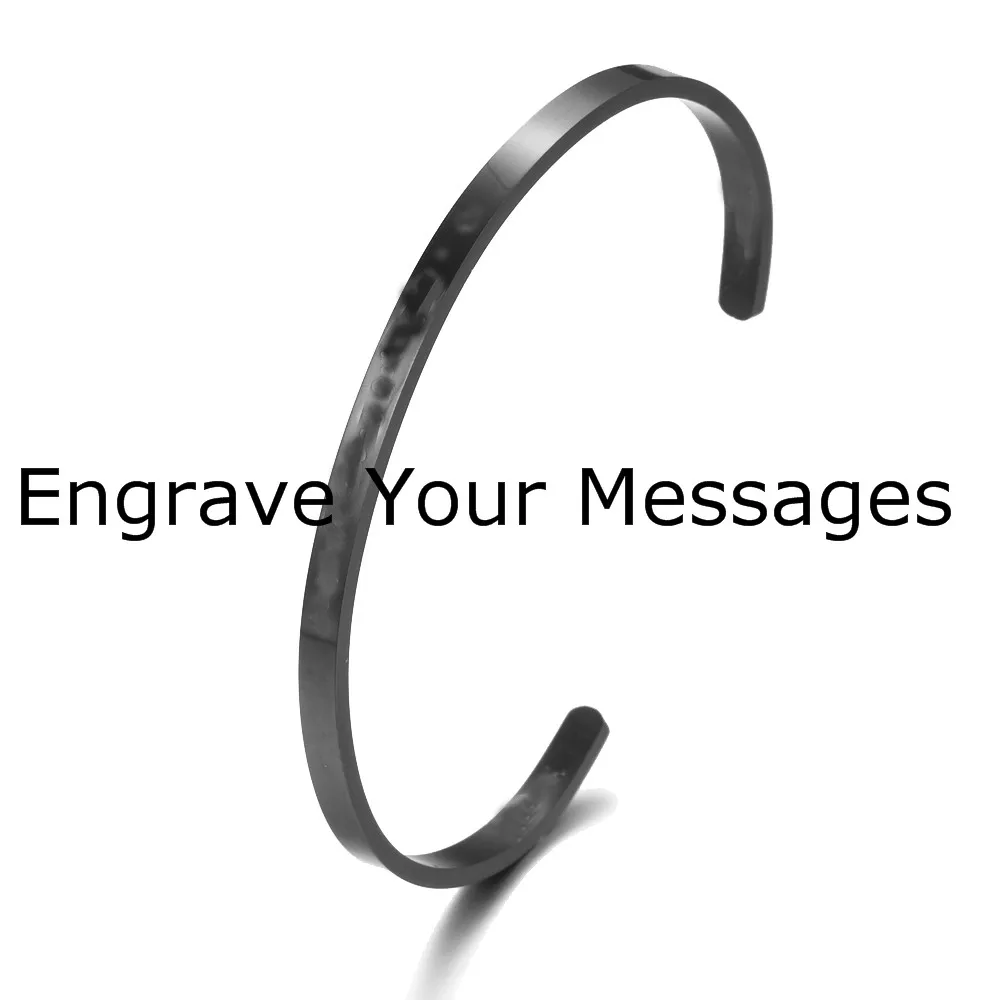 Custom text Black Радужные браслеты из розового золота с лазерной гравировкой, вдохновляющие цитаты, браслеты-манжеты, браслеты мантра, подарки на годовщину для женщин - Окраска металла: Custom text Black