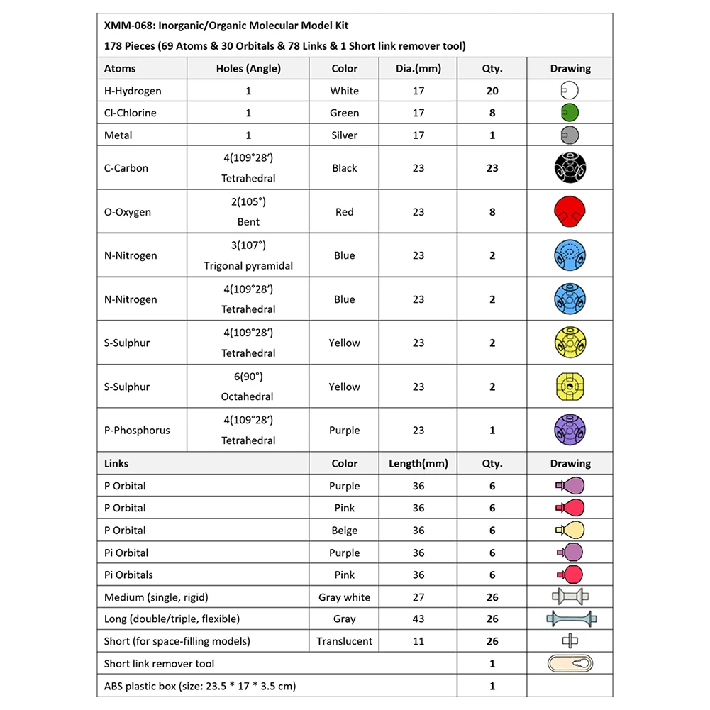 

178Pcs/Set Children High Student Molecular Model Colorful Chemistry Molecular Atoms Model Teachers Teaching Aids Education Toy