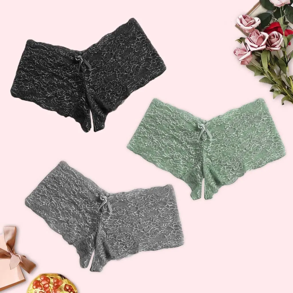 

3 шт. строка Femme сексуальные трусики Для женщин кружевное белье размера плюс нижнее белье с открытой промежностью бантом пикантные Высокая т...