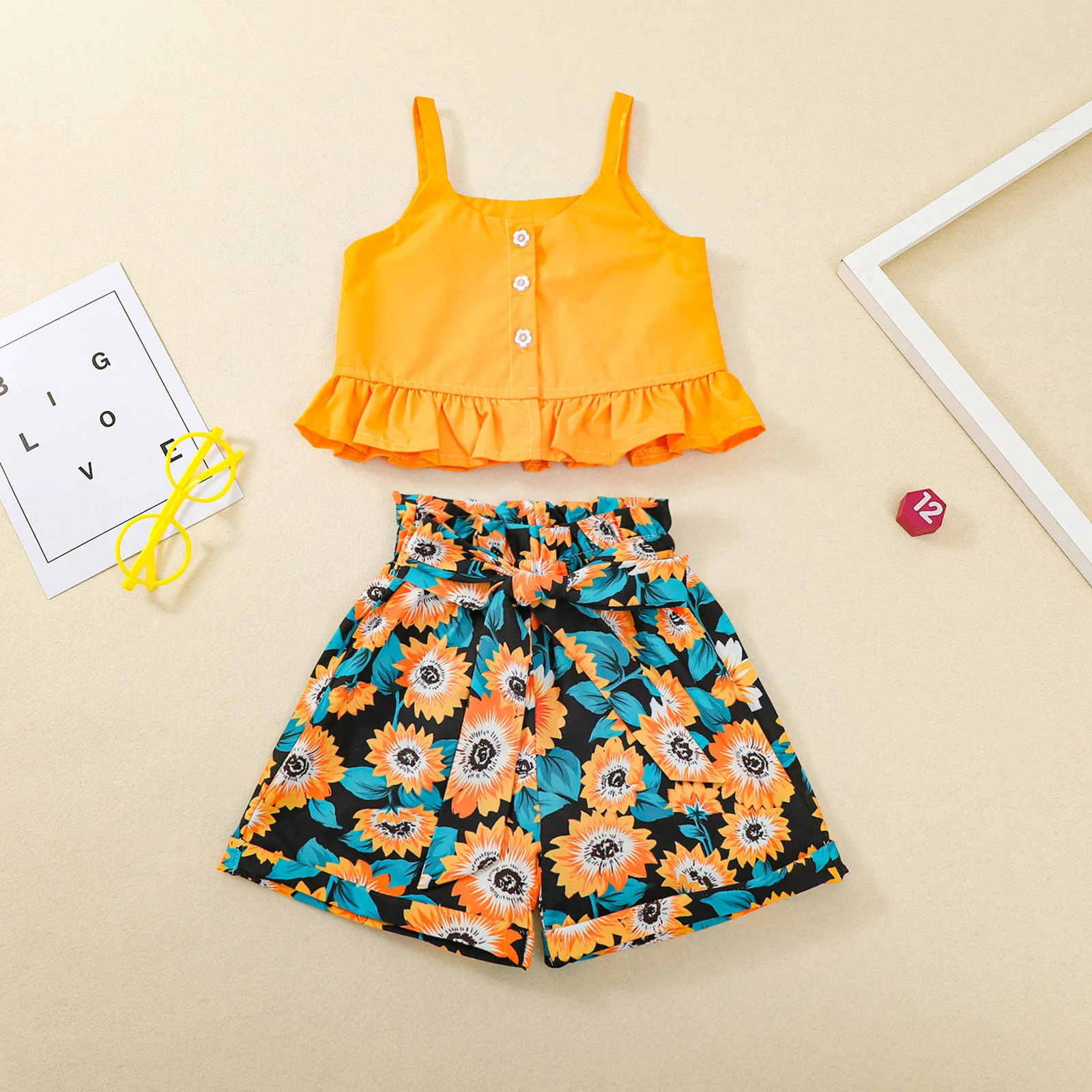 

Toddler Baby Girls 2pcs Ruffle Vest Crop Tops+Floral Shorts Pants Summer Clothes