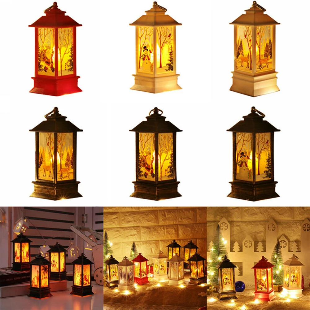 

Christmas LED Light Up Lantern Xmas Santa Claus Table Lamp Ornament Christmas Castle Lights Decoration Party Home Supplies