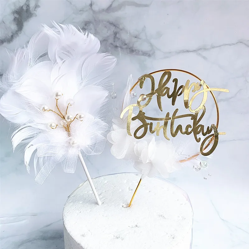 Перламутровый бантик перьевая Топпер для торта С Днем Рождения женские Вечерние