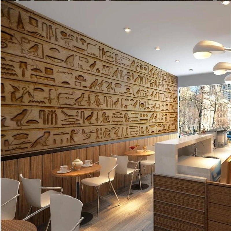 Настенные обои на заказ классические египетские хироглифы в стиле ретро для бара
