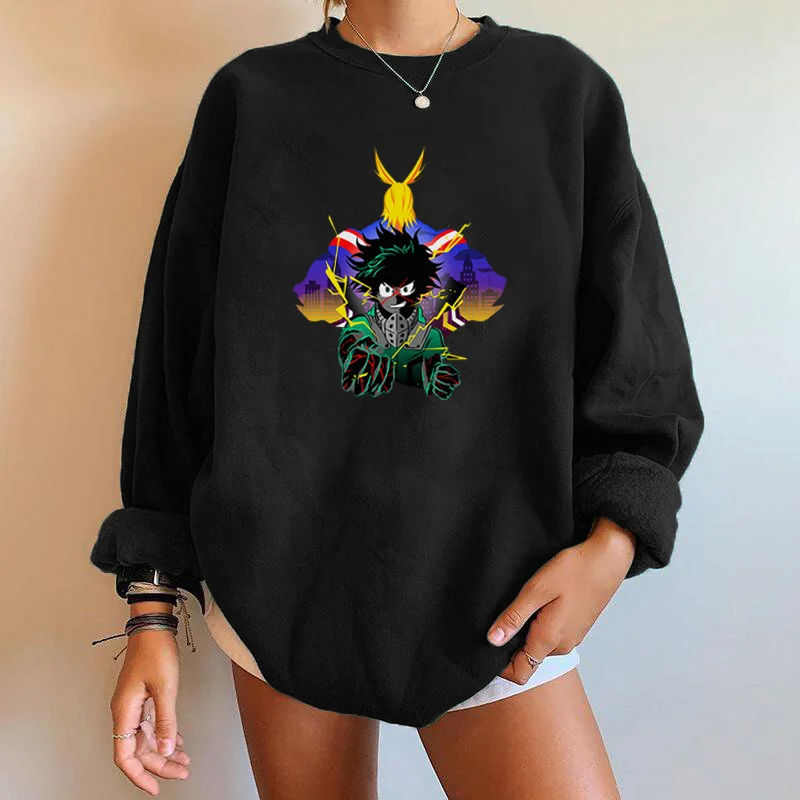 

Seeyoushy My Hero Academia Funny Anime Print Sweatshirt Women Long Sleeve Casual Drop-Shoulder Pullovers Sudaderas Fashion Tops