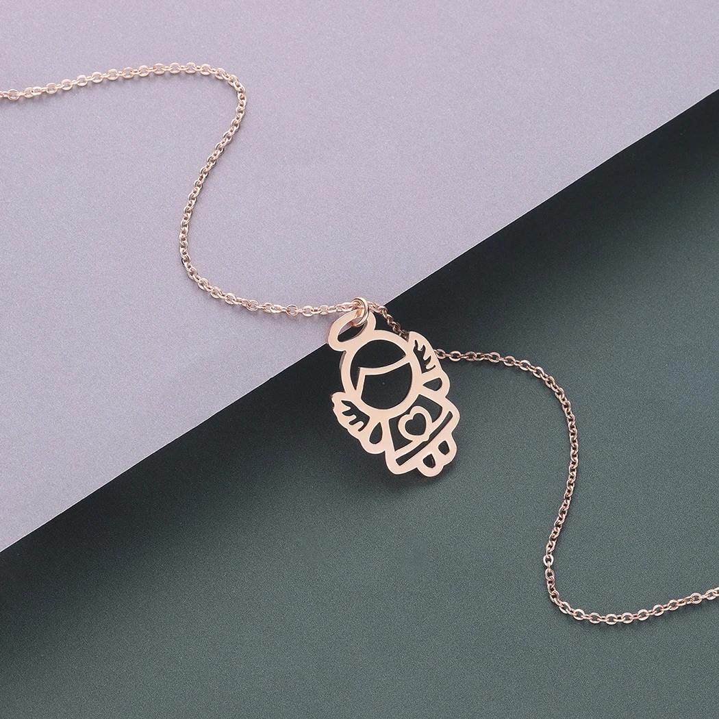 

Kinitial Angel Wing Necklace Stainless Steel Heart Pendant Necklace Women/Men Bijoux Collier Elegant Jewelry Gifts Dropshipping