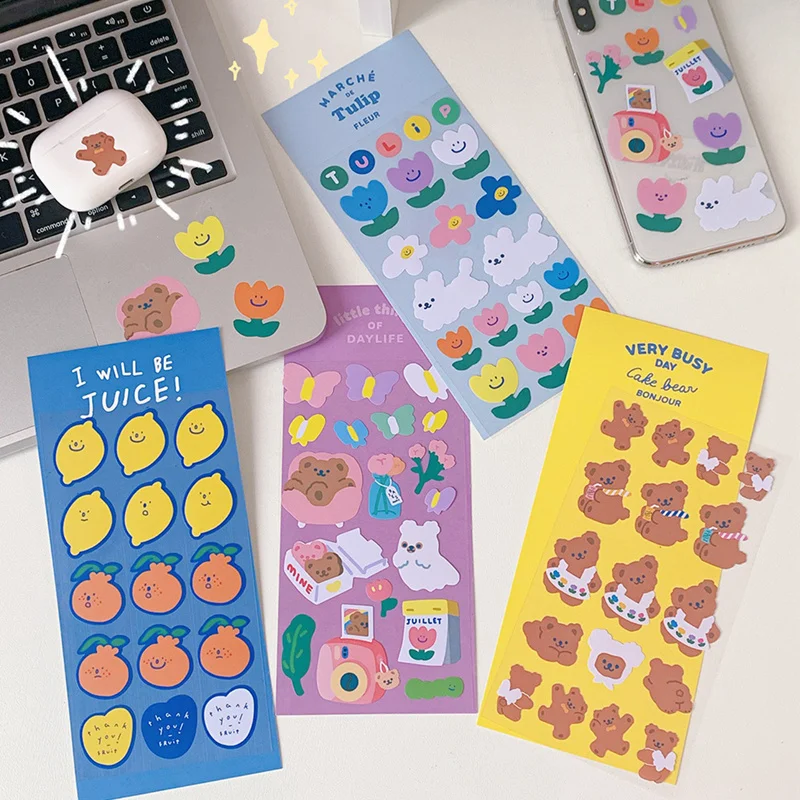 

1Pc Korean Hot Cartoon Cute Fruit Bear Stickers Computer Luggage Diy Decoration Material Water Cup Sealing Sticker Stationery