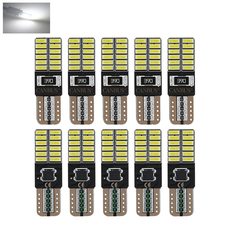 

10 шт., Автомобильные светодиодные лампы T10 194 168 W5W 4014 SMD 24