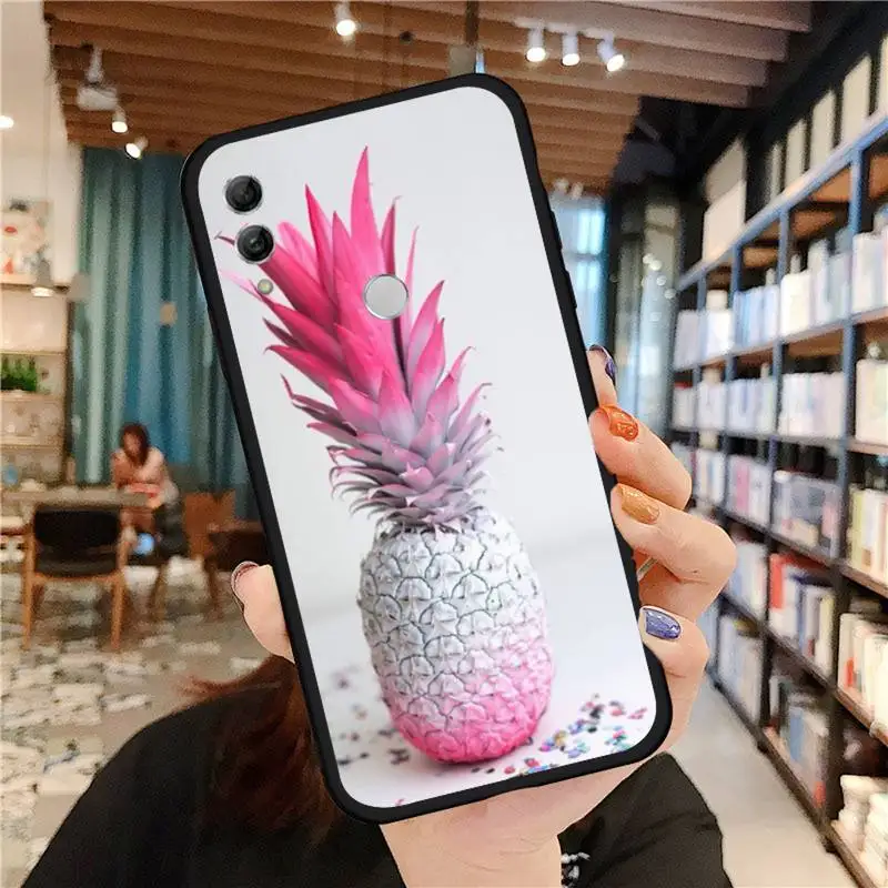 

Yellow Pineapple Pink Silicone Phone Case For Huawei Honor view 7a5.45inch 7c5.7inch 8x 8a 8c 9 9x 10 20 10i 20i lite pro