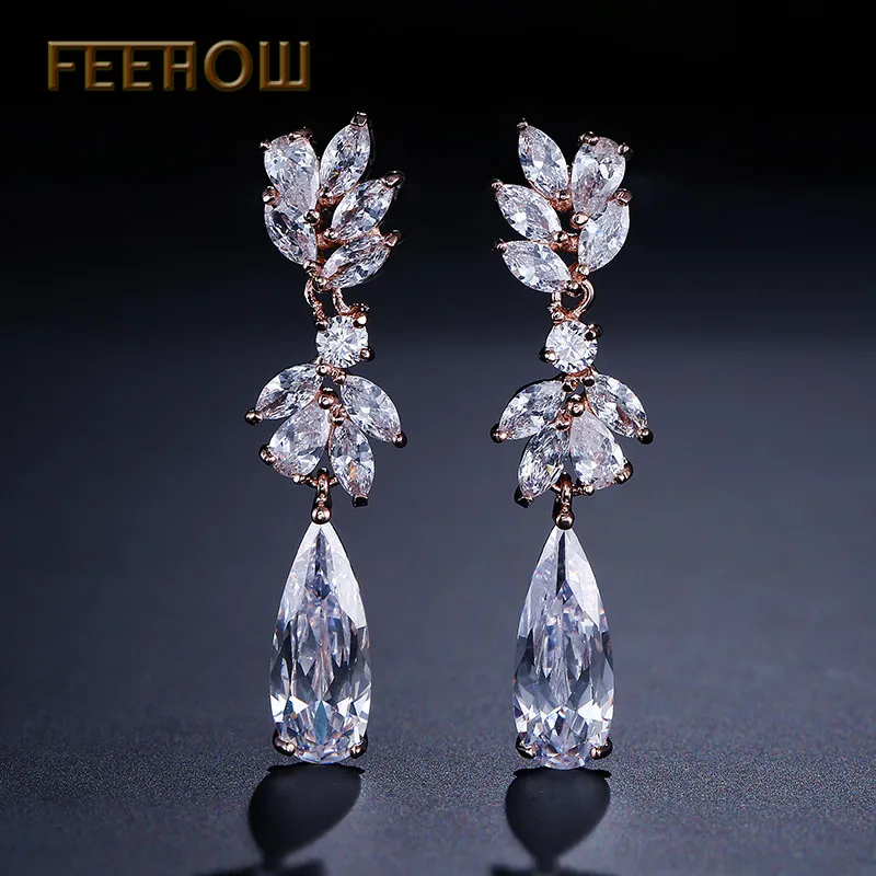 Женские серьги-капельки FEEHOW высококачественные серьги из розового золота с