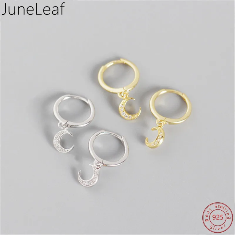 

JuneLeaf Real 100% 925 Sterling Silver Fashion Minimalist Pave Zircon Moon Studs Earrings For Women Finesse Jewelry Party Gift