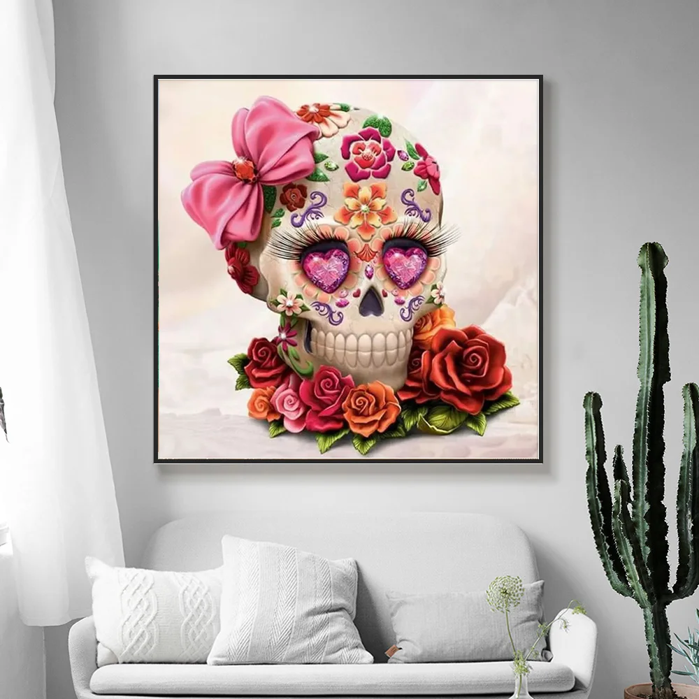 100% Full 5D Diy Daimond Painting &quotSkull&ampFlower" 3D Diamond Round Rhinestones Diamant Embroidery cartoon Decor | Дом и сад