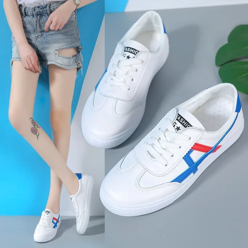 Женские белые туфли на плоской подошве Кроссовки из мягкой искусственной кожи