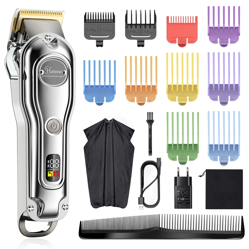 HATTEKER Mens Hair Clippers Hair Trimmer Professional Barber Hair Cutting Grooming Kit with Hairdressing cloak Rechargeable