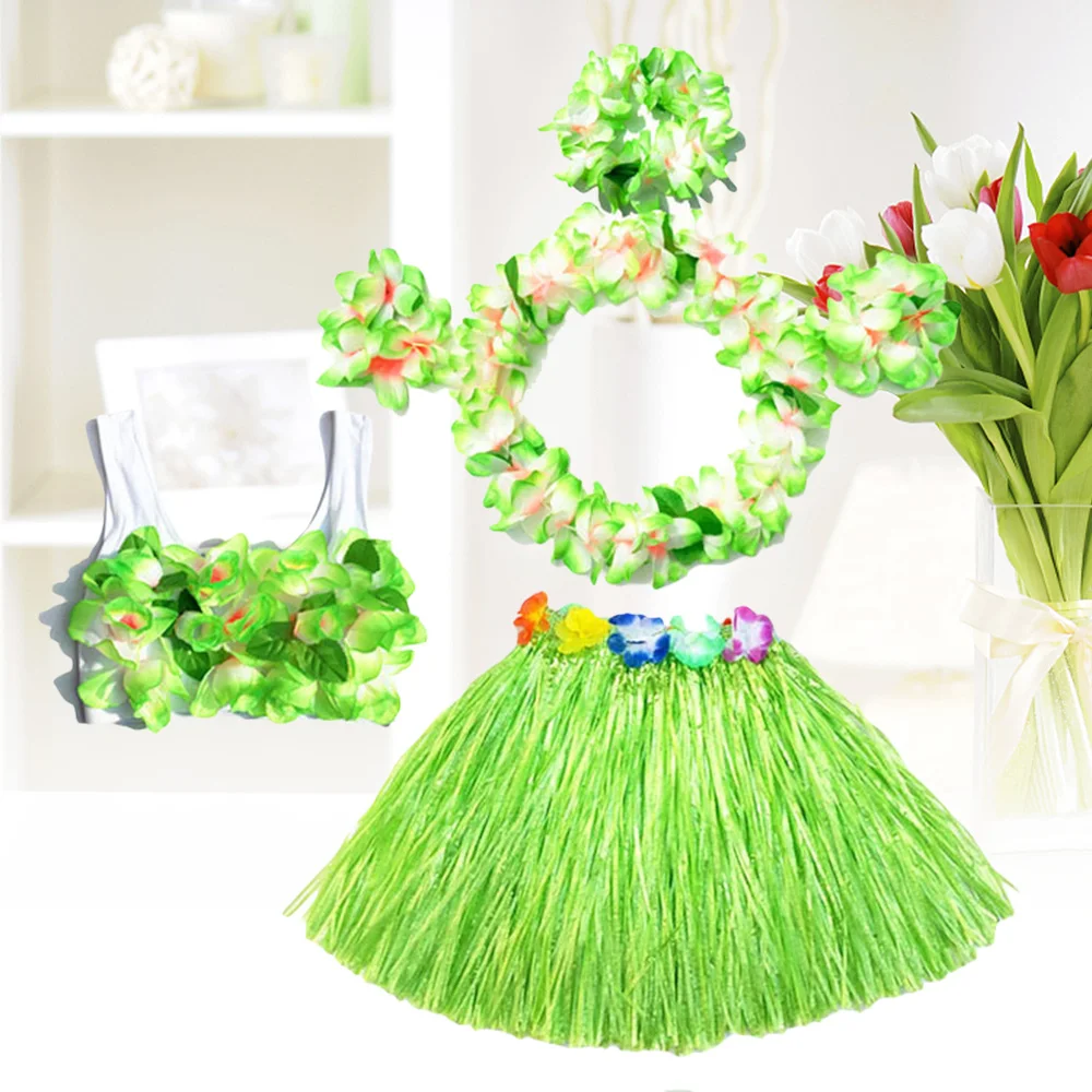 6 шт. Гавайская Юбка для танцев с тропической гулой и травой Детский комплект