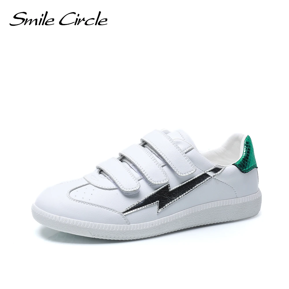 

Женские кожаные кроссовки Smile Circle, Белые Повседневные кроссовки на плоской платформе с блестками, весна-A9A8107-3