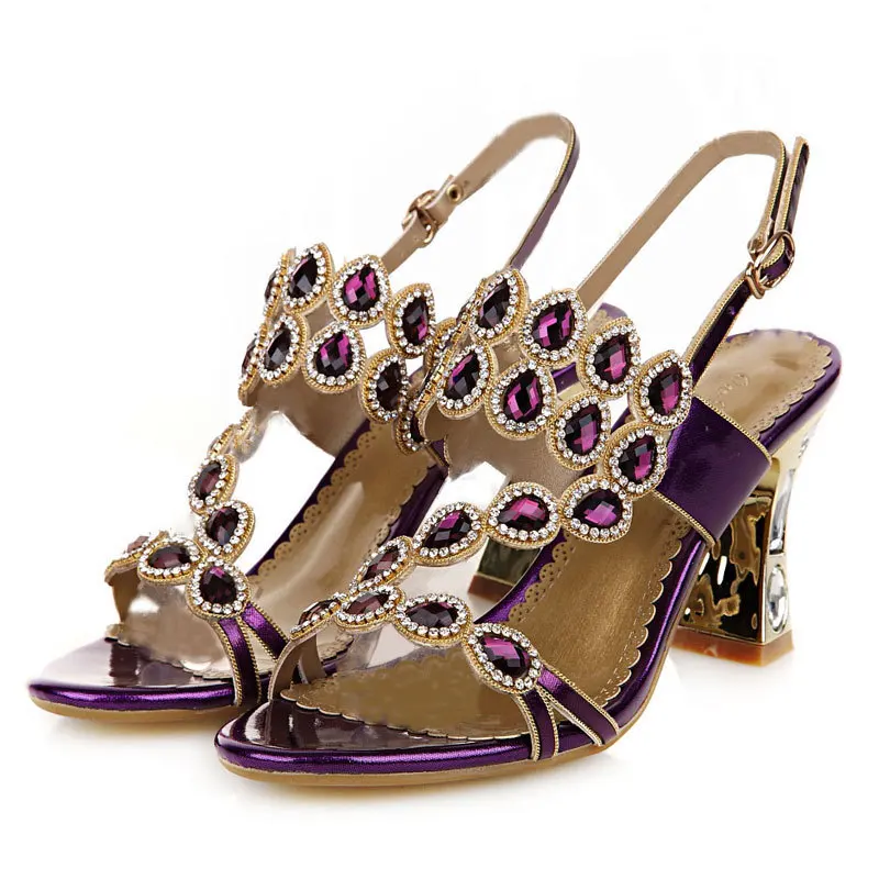 Женские босоножки на высоком каблуке фиолетовые сандалии больших размеров в