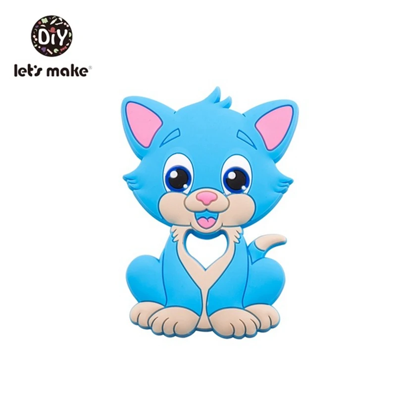 blue cat Давайте сделаем детский Прорезыватель для грызунов, 1 шт., 4-6 месяцев, кролик, животное, кролик, BPA бесплатно, сделай сам, пустышка, цепь, силиконовый прорезыватель, прорезыватель, игрушки для прорезывания зубов - Цвет: blue cat