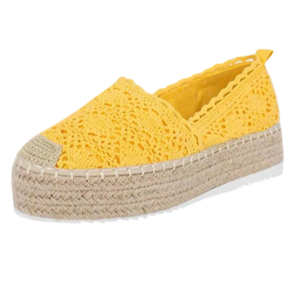yellow A Женская обувь с вырезами и кружевом; повседневная обувь на платформе; женские дышащие Эспадрильи на толстой подошве; zapatos; обувь на плоской подошве - Цвет: yellow A