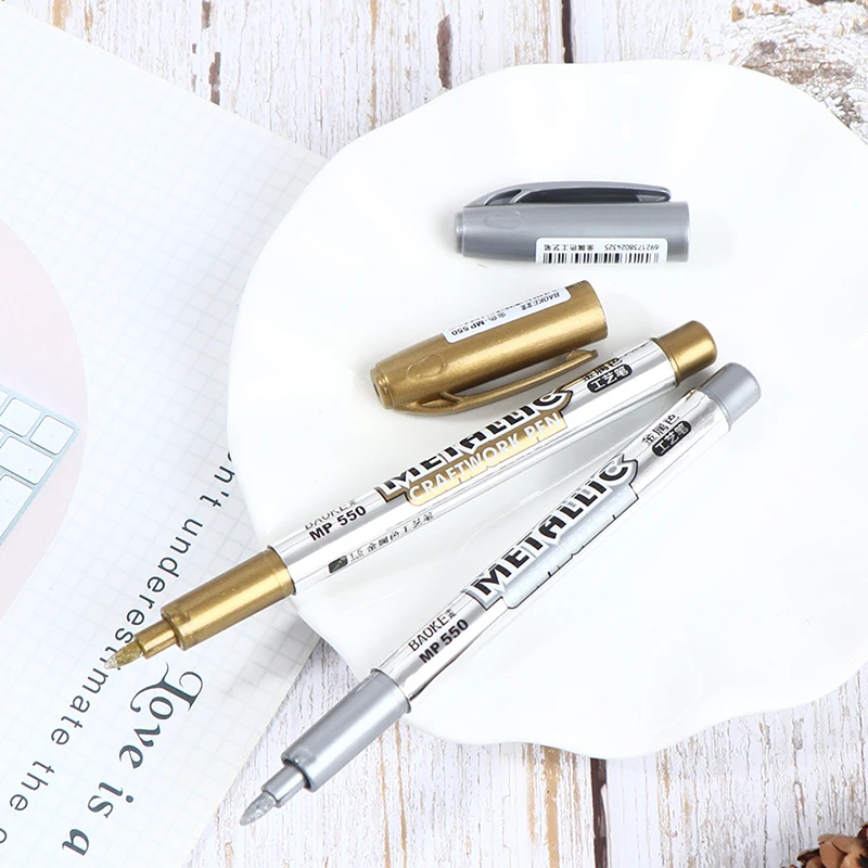 

6Pcs Gold Silver Epoxy Resin Drawing Pen Gold Leafing Point Pen Marker Acrylic Paint Highlights Metallic Permanent Marker