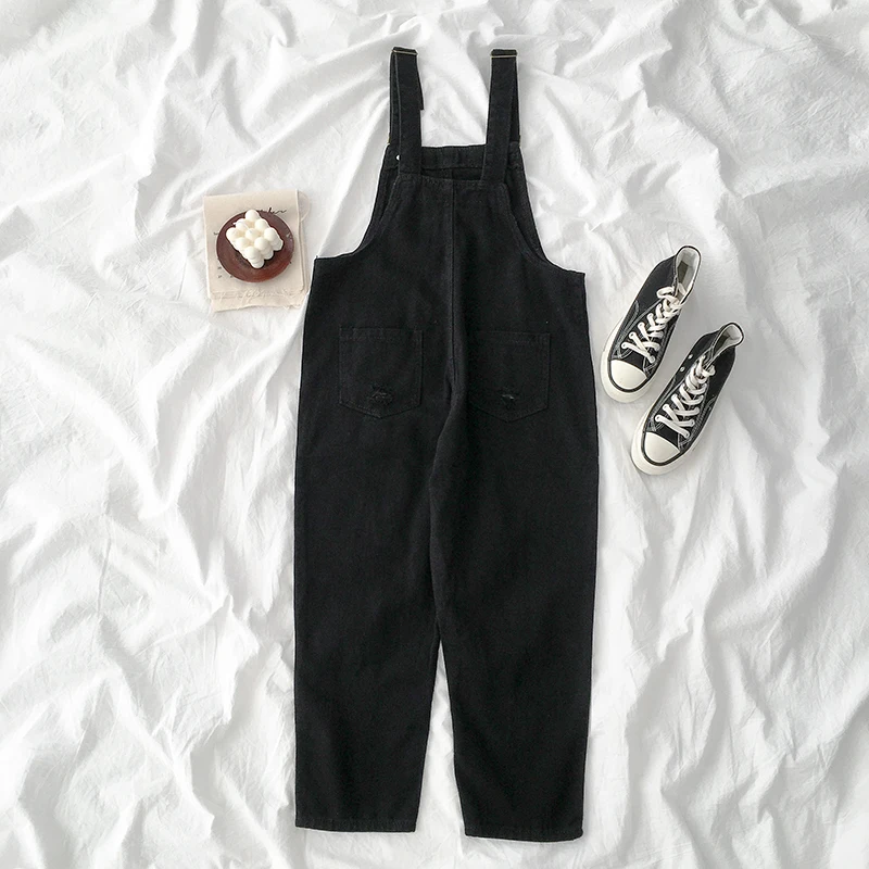 

Baggy High Waist Rompers Women Black Jeans 2021 Spring Classic Casual Streetwear Vintage Femme Denim Suspender Pants