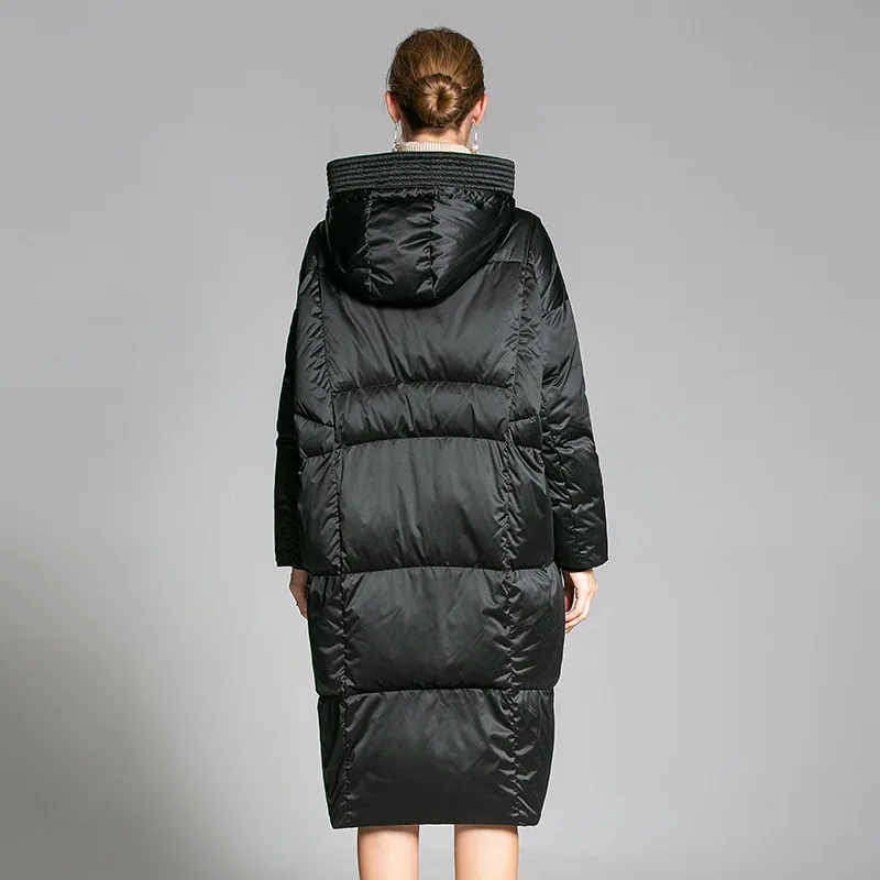 

SWYIVY New Cocoon-type Down Caot For Women In Winter 2020 New Female Long Design White Down Coats Women Hooded Winter Outwear