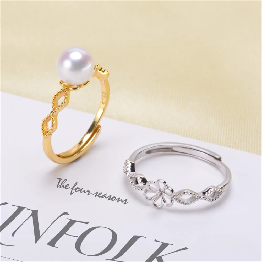 

Real Silver S925 Plated Ring Empty Care DIY Accessories Pearl Ring Adjustable Set Semi-finished Products Woman Ring Wholesale