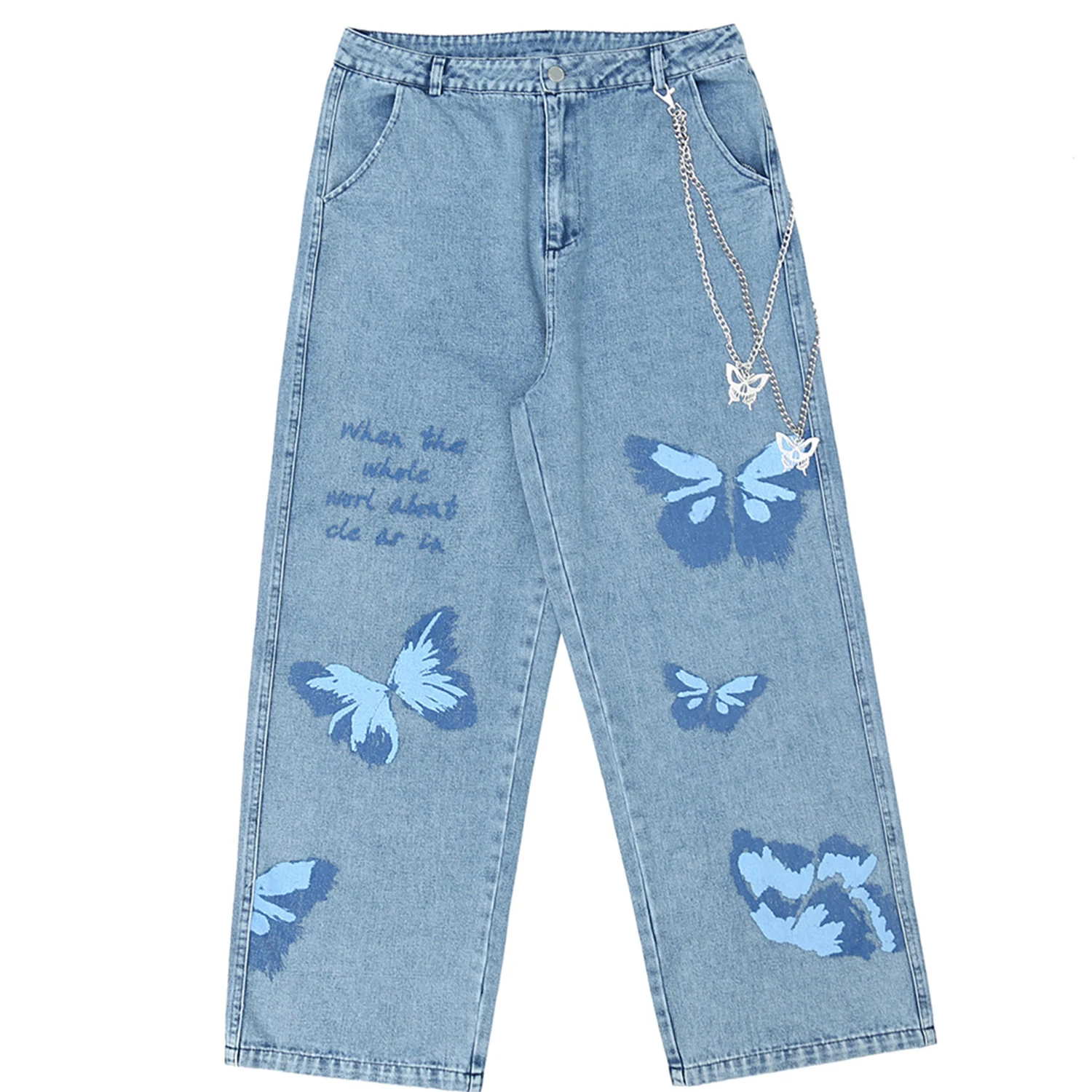 

Hip Hop Jeans Men Streetwear Butterfly Jeans Chain Straight Pants 2020 Harajuku Oversize Loose Joggers Men Trousers