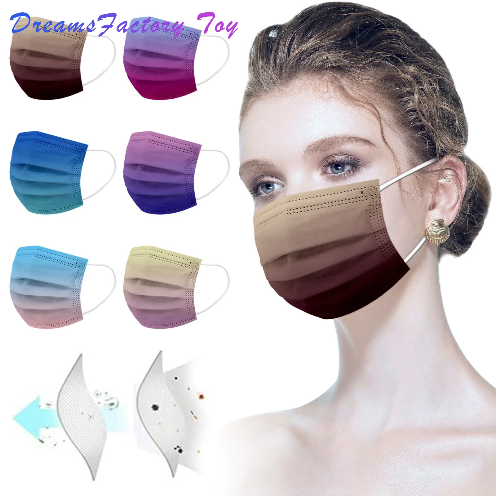 

50 шт., одноразовые маски для лица с градиентом