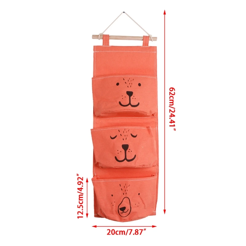 

Multi Storey Linen Hanging Bag Waterproof 3 Pockets Cartoon Face Storage Bag Dropshipping