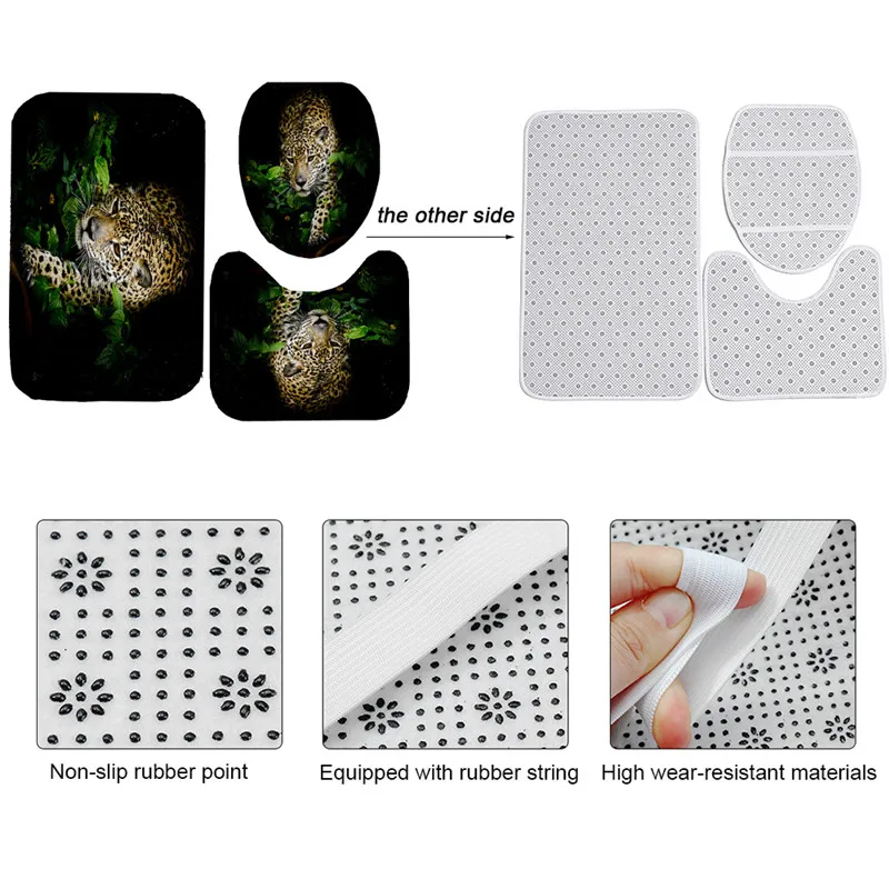 

3D Print Animal Tiger Waterproof Shower Curtain Set Bath Screens Toilet Polyester Cover Mat Set Anti-Slip Bathroom Rugs Kits