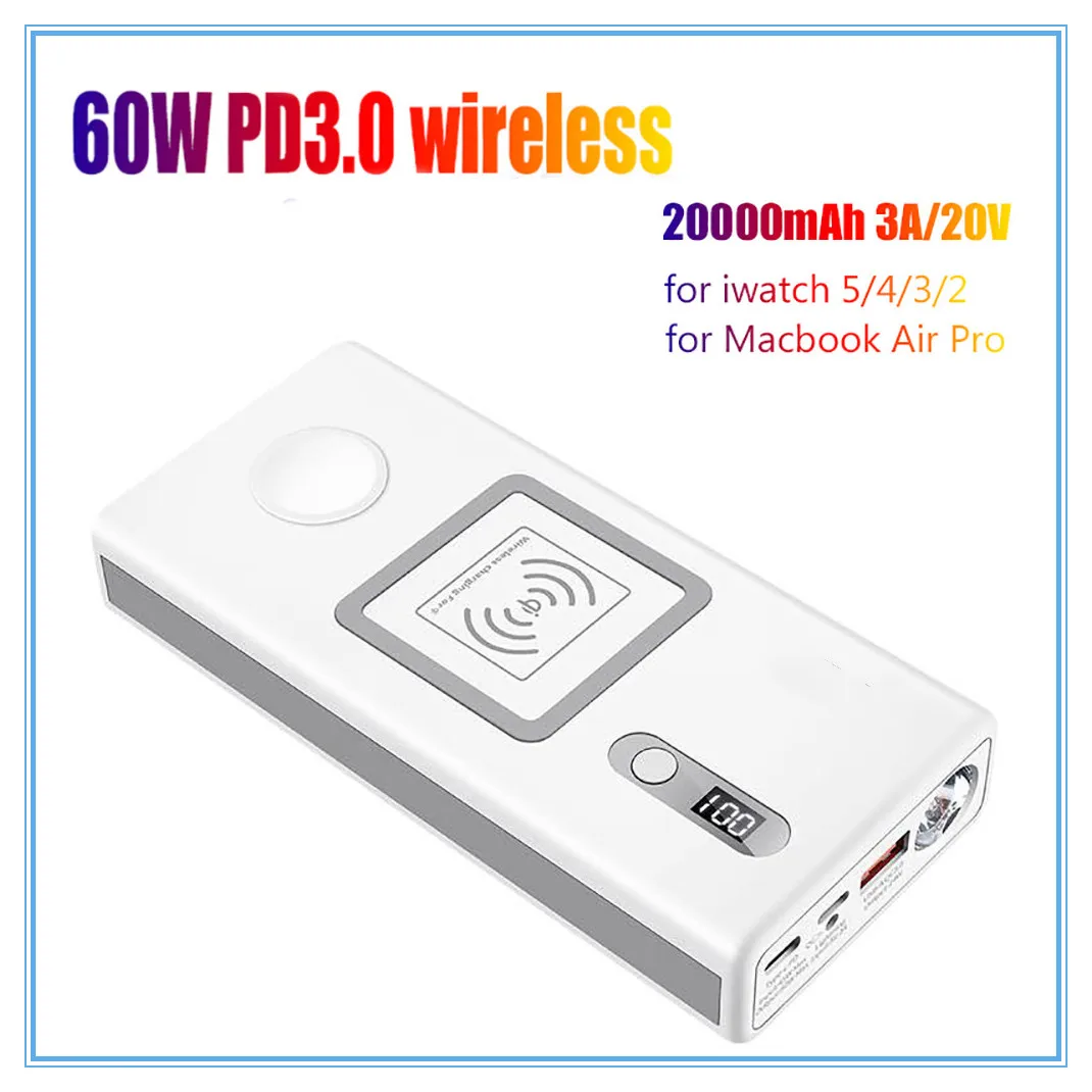 

Wireless power bank 20000mAh PD60W high-power portable wireless charging source bank for iphone Huawei Xiaomi Apple Watch Watch