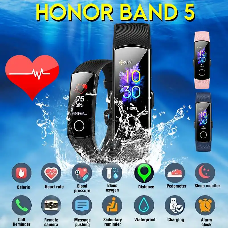 Смарт-часы huawei Honor band 5 AMOLED Смарт-часы huawei кровяное кислородное сердце яростный ftness трекер сна swiming sport trakcer gps