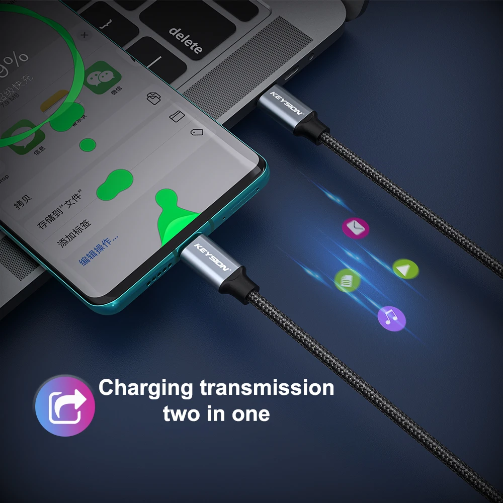 Кабель KEYSION 100 Вт USB C к Type USBC PD шнур для быстрой зарядки USB-C кабель Type-c Redmi Note9 Samsung S20
