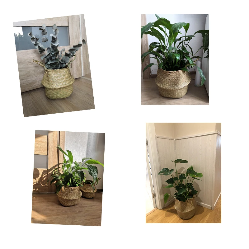 

Straw Blue Cosmetic Storage Handle Basket Dirty Clothes Basket Seaweed Woven Folding Basket Household Goods