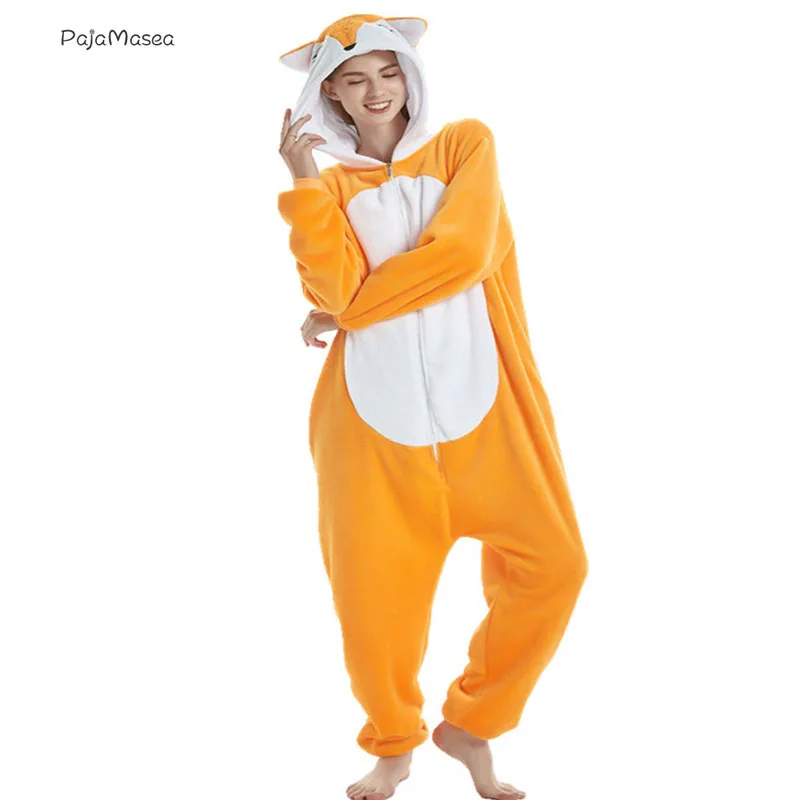 Unisex Animal Pajama Fox Onesie Men Fleece Onsie Cartoon Winter Cosplay Costume Family Party Jumpsuits Christmas RaccoonKigurumi