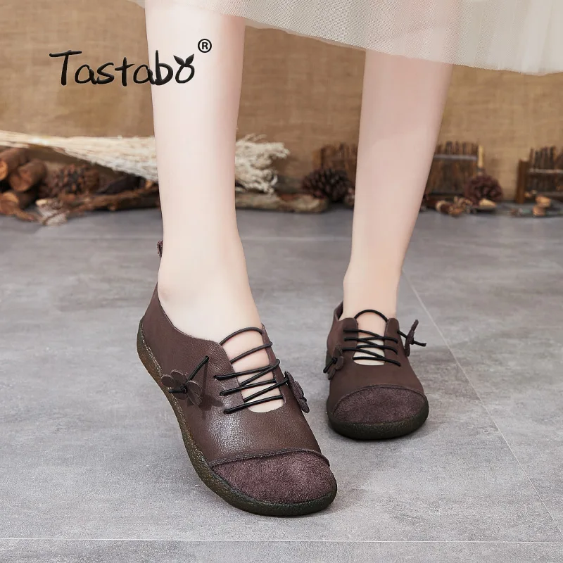 Женские туфли на плоской подошве Tastabo коричневые из натуральной кожи в винтажном