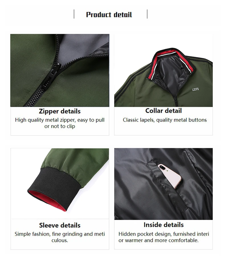 

2021 Zipper Men Jacket Autumn Winter Outwear Mens Clothes Size 3XL Baseball Bomber Coat Male Windbreaker Jaqueta Masculina