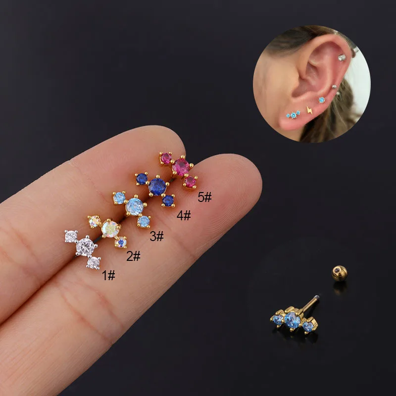 

1PC Rainbow CZ Flower Stud Earrings for Women Gold Piercing Earrings Ear Bone Nose Piercing Puncture Cartilage Labret Jewelry