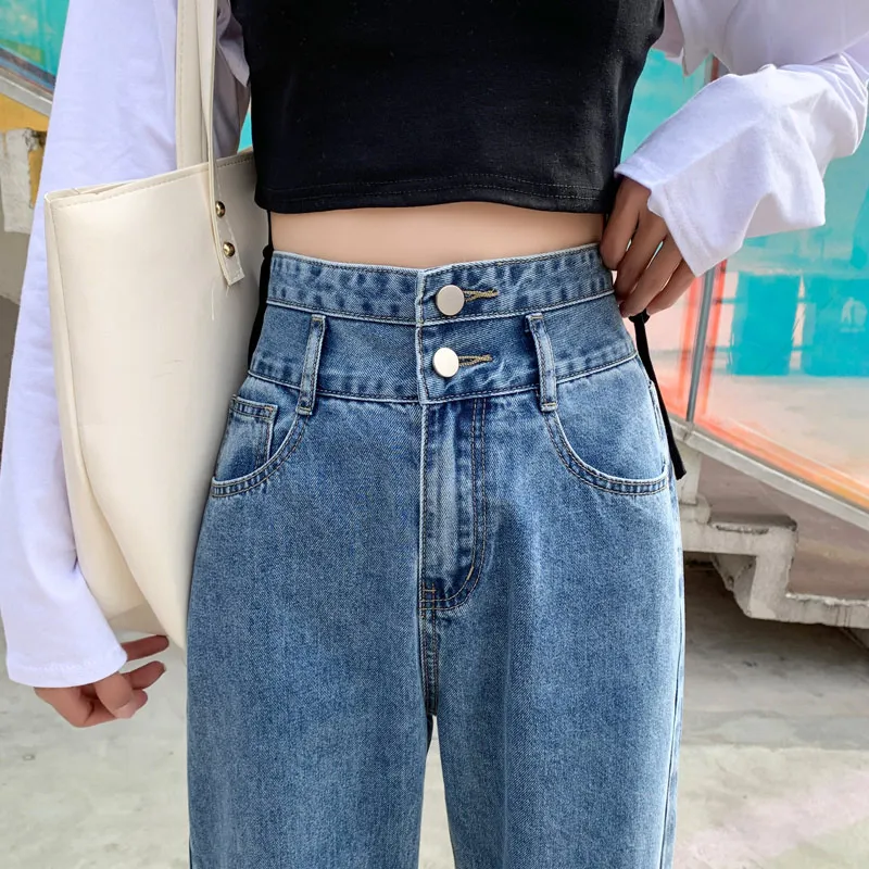 

Women Casual High Waist Denim Jeans Plus Size Vintage Female Wide Leg Jean Pants 2021 Summer Streetwear Ladies Long Trouser