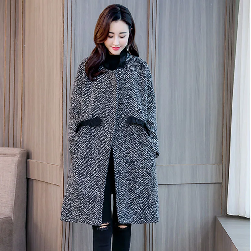 Women's woolen coat female long section 2021 winter new women's leopard loose cloak high quality NUW650 | Женская одежда